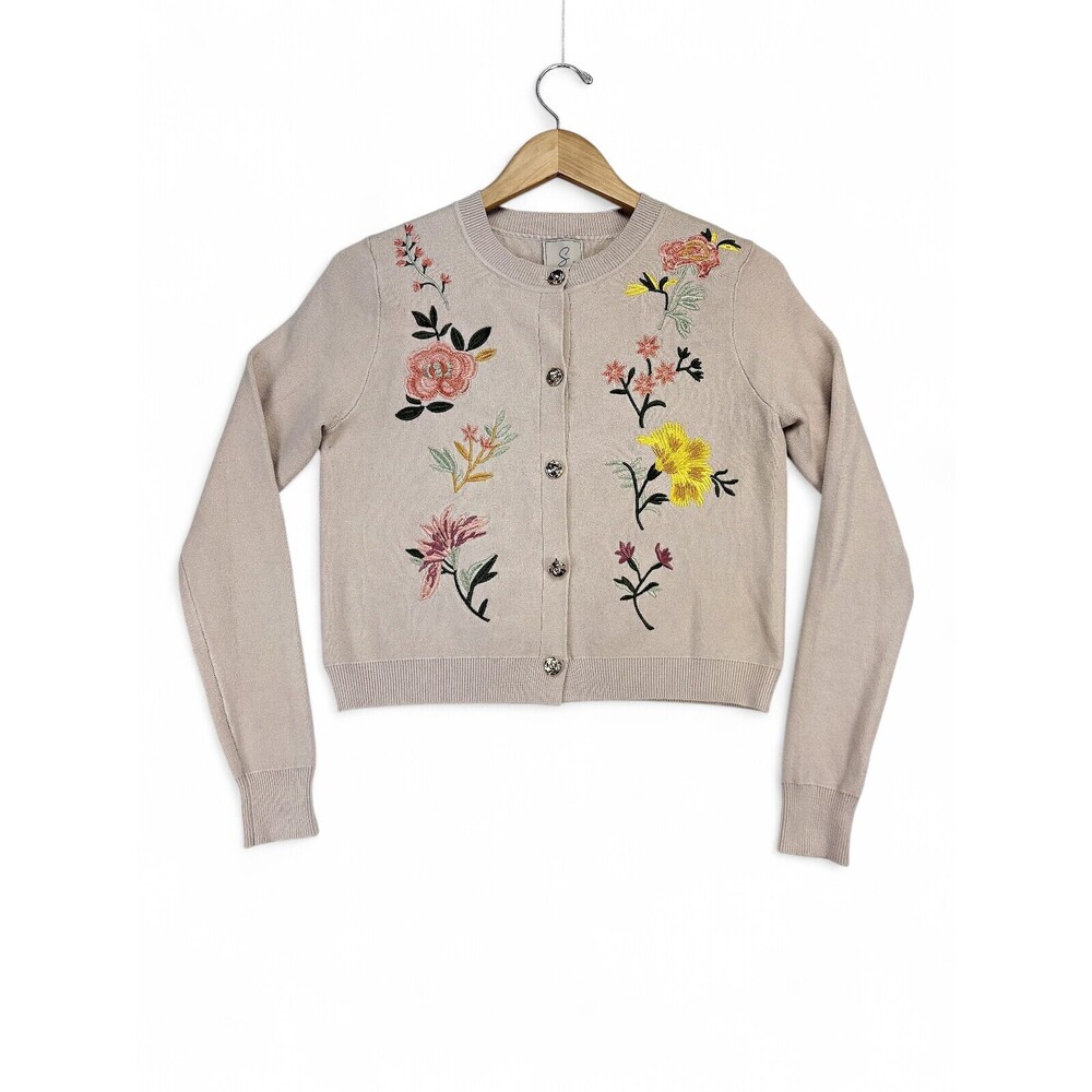 Sioni Embroidered‎ Floral Crewneck Cardigan Sweater S